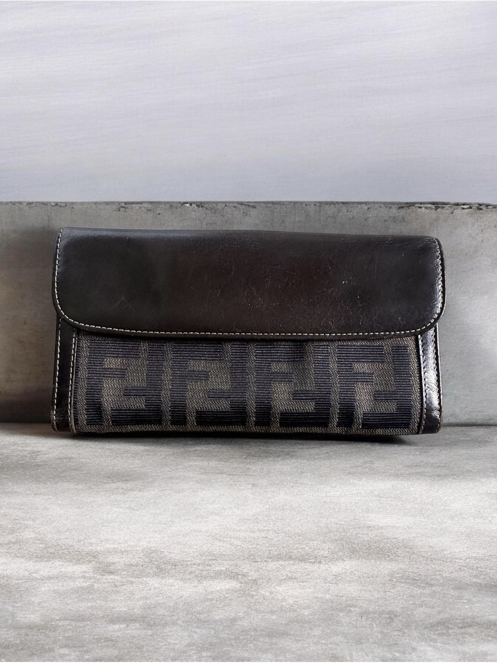 FENDI Zucca Tobacco Canvas & Calfskin Long Continental Flap Wallet